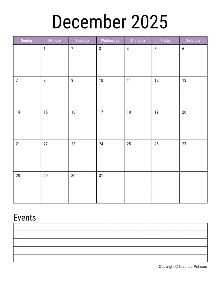 December 2025 Calendar Classic Month Border Green With Notes Portrait Sunday Start Week Full Design11 765x990.webp