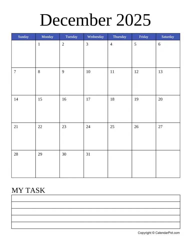 December 2025 Calendar Monthly Blue Week Background With Notes Portrait Sunday Start Week Full Design10 765x990.webp