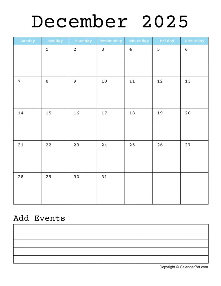 December 2025 Calendar Monthly One Page Blue Week Background With Notes Portrait Sunday Start Week Full Design9 765x990.webp