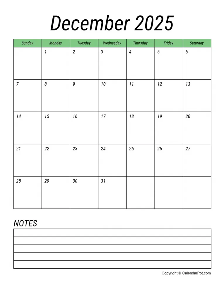 December 2025 Calendar Monthly Printable Week Background With Notes Portrait Sunday Start Week Full Design8 765x990.webp
