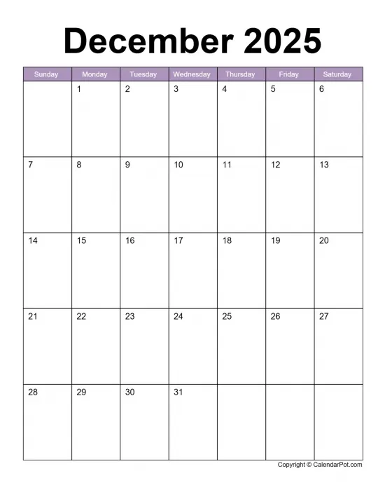 December 2025 Calendar Simple Bordered Week Background Color Portrait Sunday Start Week Full Design15
