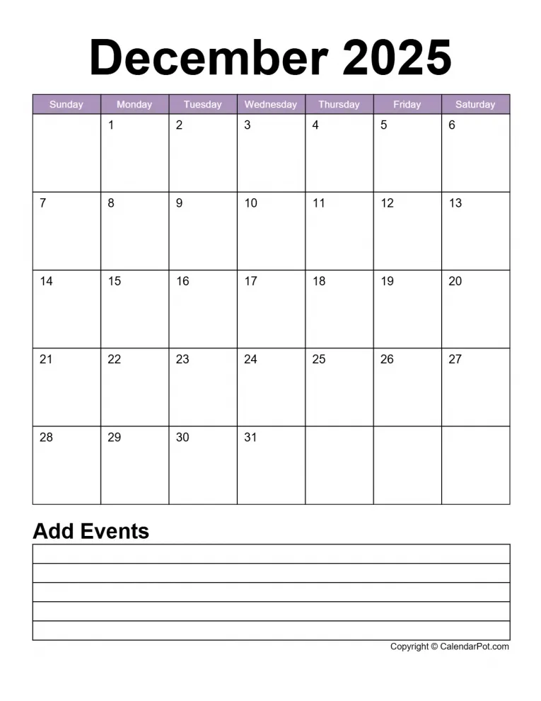 December 2025 Calendar Simple Bordered Week Background Color With Notes Portrait Sunday Start Week Full Design15 765x990.webp