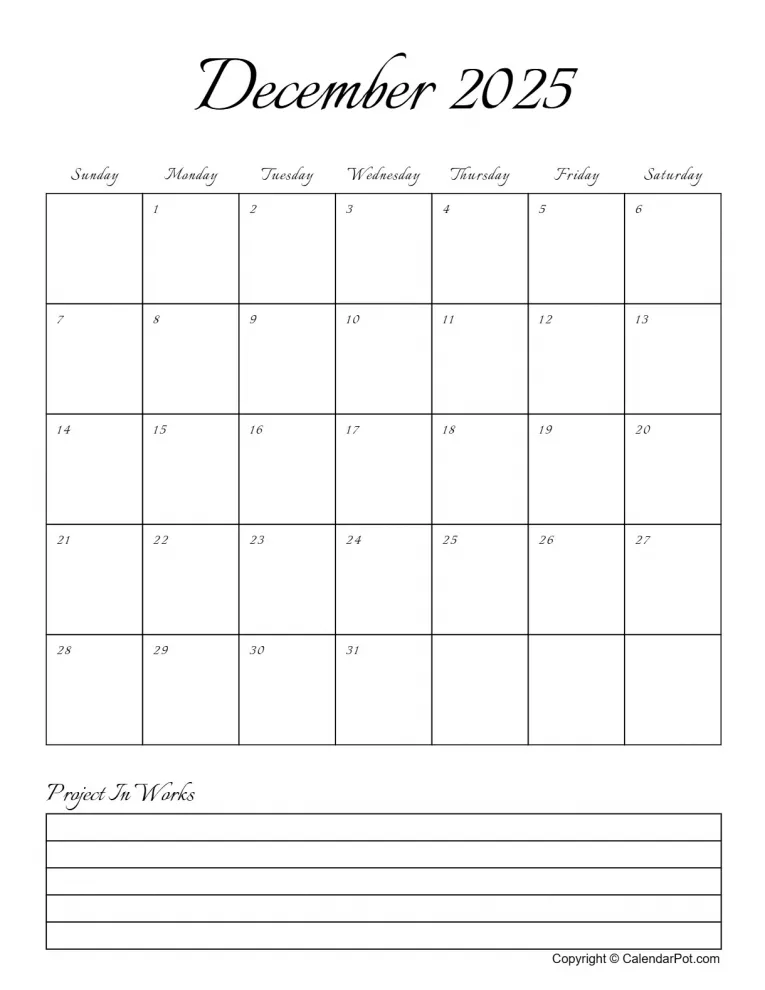 December 2025 Calendar Stylish Font Classic Month Outer Border With Notes Portrait Sunday Start Week Full Design6 765x990.webp