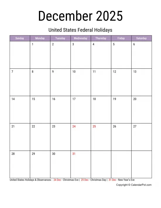 December 2025 United States Calendar Classic Month Border Green Portrait Sunday Start Week Full Design11