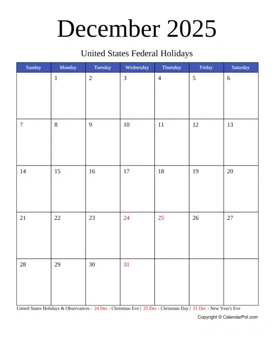 December 2025 United States Calendar Monthly Blue Week Background Portrait Sunday Start Week Full Design10