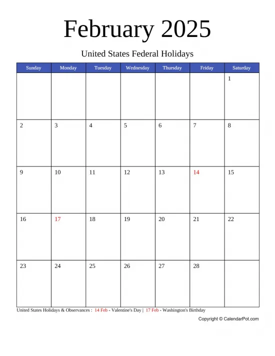 February 2025 United States Calendar Monthly Blue Week Background Portrait Sunday Start Week Full Design10