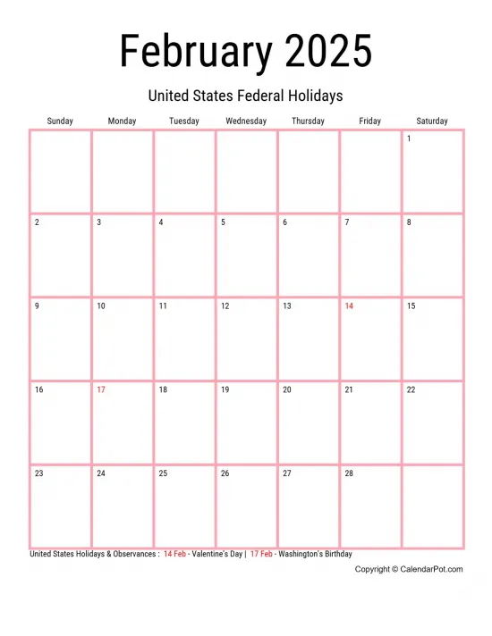 February 2025 United States Calendar Monthly Classic Dark Border Orange Portrait Sunday Start Week Full Design18