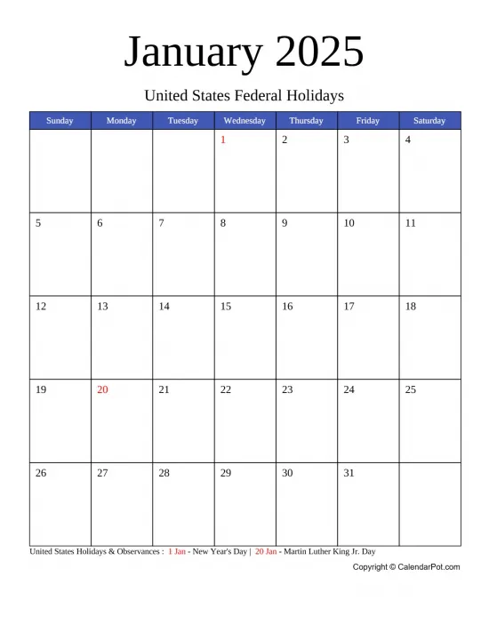January 2025 United States Calendar Monthly Blue Week Background Portrait Sunday Start Week Full Design10