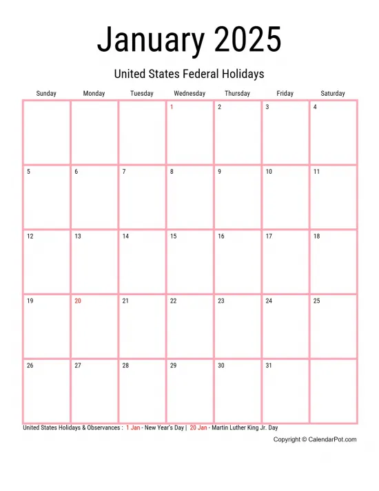 January 2025 United States Calendar Monthly Classic Dark Border Orange Portrait Sunday Start Week Full Design18