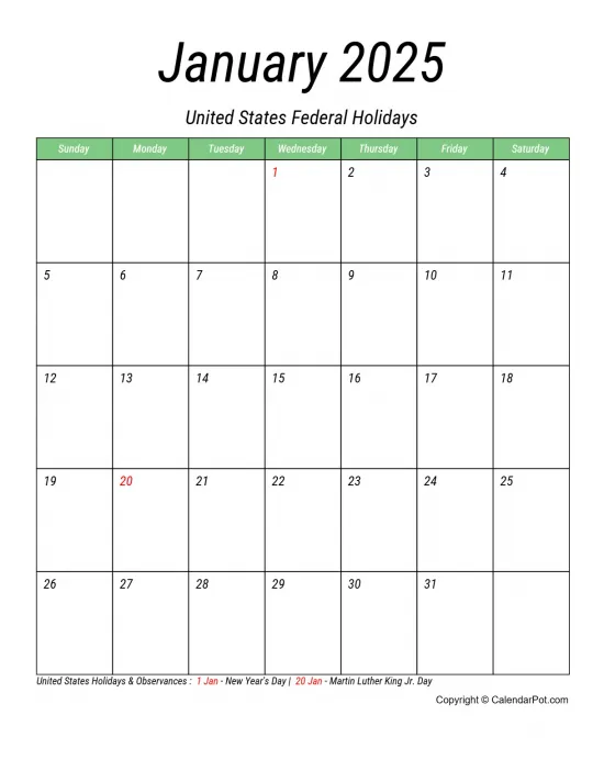 January 2025 United States Calendar Monthly Printable Week Background Portrait Sunday Start Week Full Design8