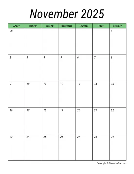 November 2025 Calendar Monthly Printable Week Background Portrait Sunday Start Week Full Design8