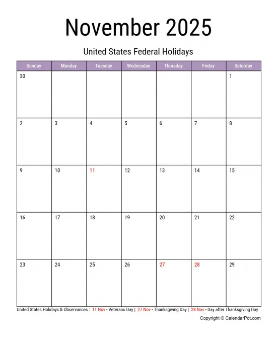 November 2025 United States Calendar Classic Month Border Green Portrait Sunday Start Week Full Design11