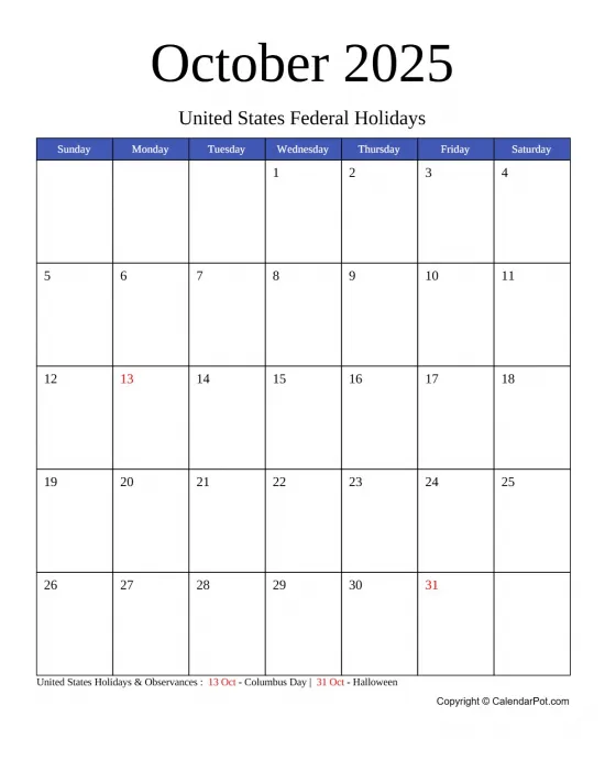 October 2025 United States Calendar Monthly Blue Week Background Portrait Sunday Start Week Full Design10