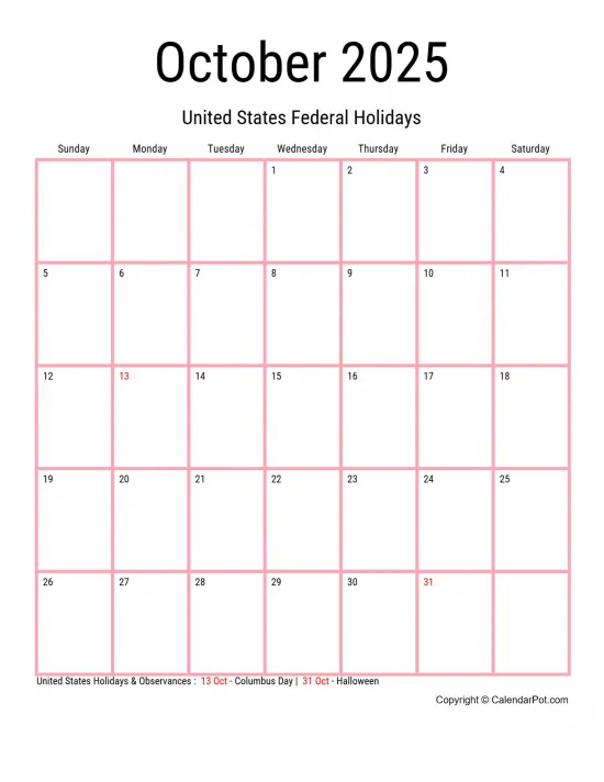 October 2025 United States Calendar Monthly Classic Dark Border Orange Portrait Sunday Start Week Full Design18