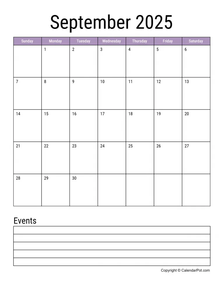 September 2025 Calendar Classic Month Border Green With Notes Portrait Sunday Start Week Full Design11 765x990.webp