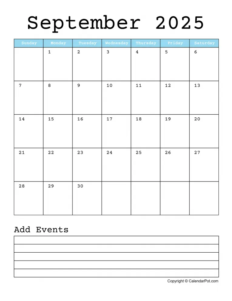 September 2025 Calendar Monthly One Page Blue Week Background With Notes Portrait Sunday Start Week Full Design9 765x990.webp