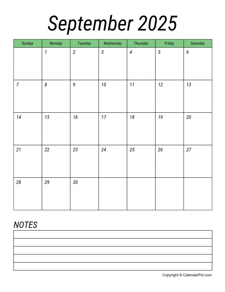September 2025 Calendar Monthly Printable Week Background With Notes Portrait Sunday Start Week Full Design8 765x990.webp
