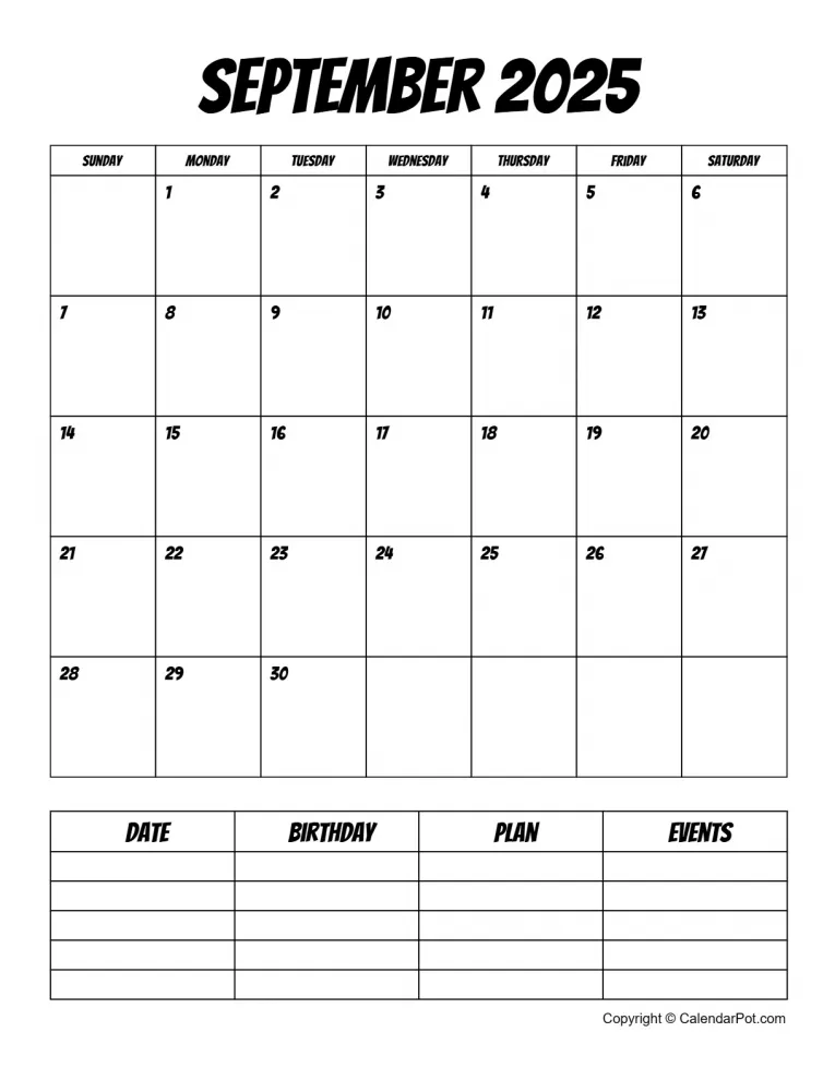 September 2025 Calendar Simple Month Bordered With Notes Portrait Sunday Start Week Full Design3 765x990.webp
