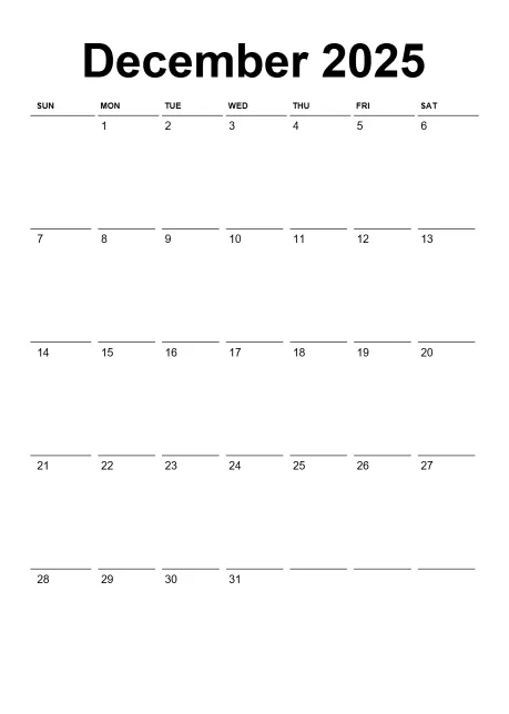 Calendar Classic Day Border Horizontaly Portrait Sunday Start