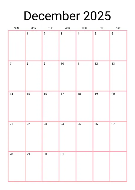 Calendar Monthly Classic Dark Border Orange Portrait Sunday Start