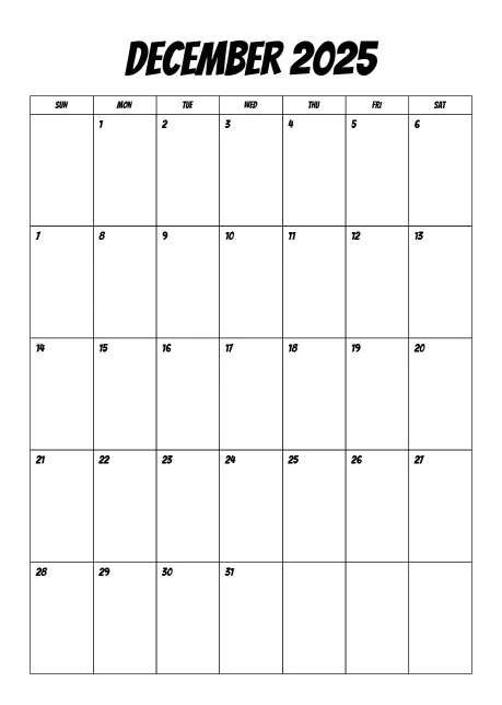 Calendar Simple Month Bordered Portrait Sunday Start