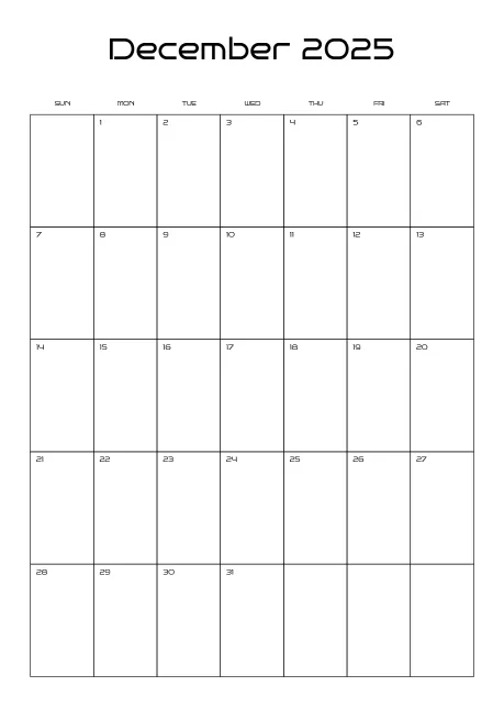 Calendar Classic Month Outlined Portrait Sunday Start