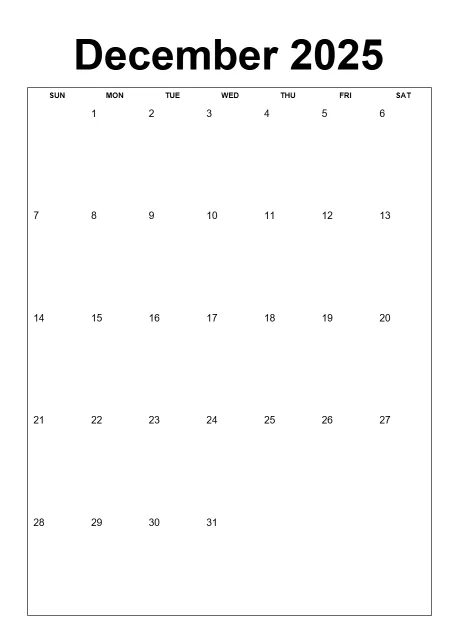 Calendar Simple Month Outer Border Portrait Sunday Start