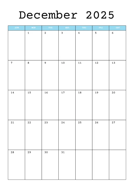 Calendar Monthly One Page Blue