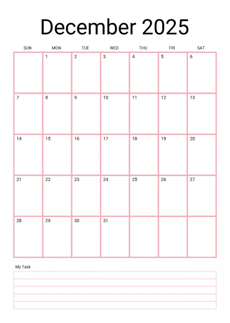 Calendar Monthly Classic Dark Border Orange With Notes Portrait Sunday Start