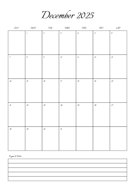 Calendar Stylish Font Classic Month Outer Border With Notes Portrait Sunday Start