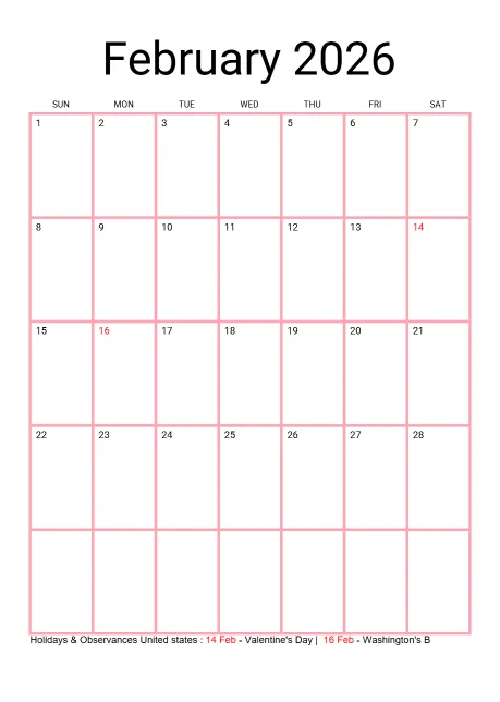 Holiday Calendar Monthly Classic Dark Border Orange Portrait Sunday Start