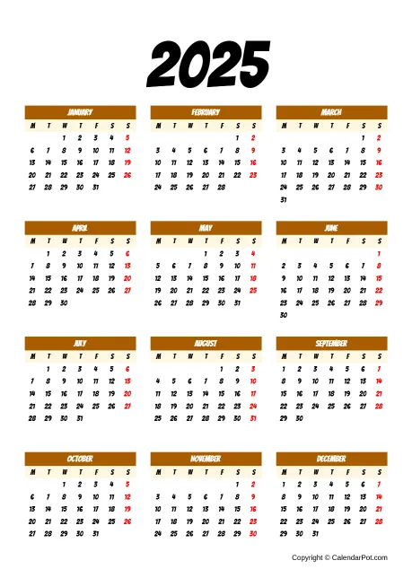 Calendar Simple Darktan Noborder Portrait Sunday Start