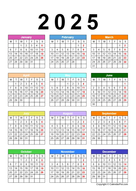 Calendar Classic Month Border With Multicolor Portrait Sunday Start