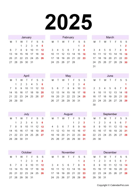 Calendar Classic Month Violat No Bordered Template Portrait Sunday Start