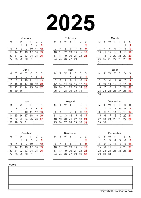 Calendar Classic Day Border Horizontaly With Note Portrait Sunday Start