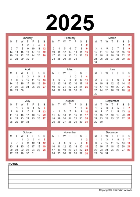 Calendar Classic Noborder With Note Portrait Sunday Start