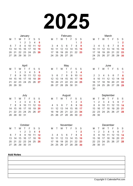 Calendar Classic Noborder Month With Note Portrait Sunday Start