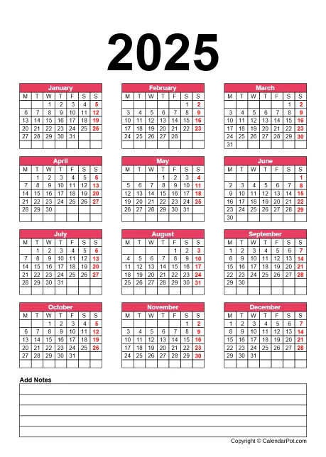 Calendar Classic Month Border With Bgcolor With Note Portrait Sunday Start