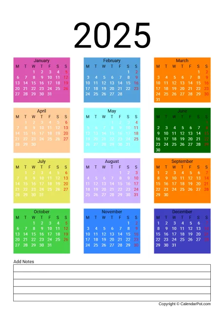 Calendar Classic Year Bgcolor Month Template With Note Portrait Sunday Start