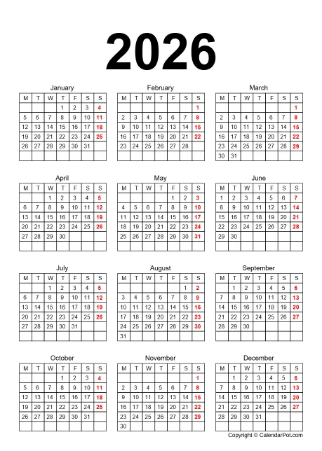 Calendar Simple Month Bordered Portrait Sunday Start