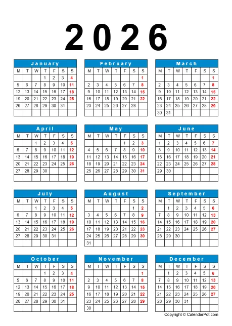 Calendar Classic Month Border With Year Spacing Portrait Sunday Start