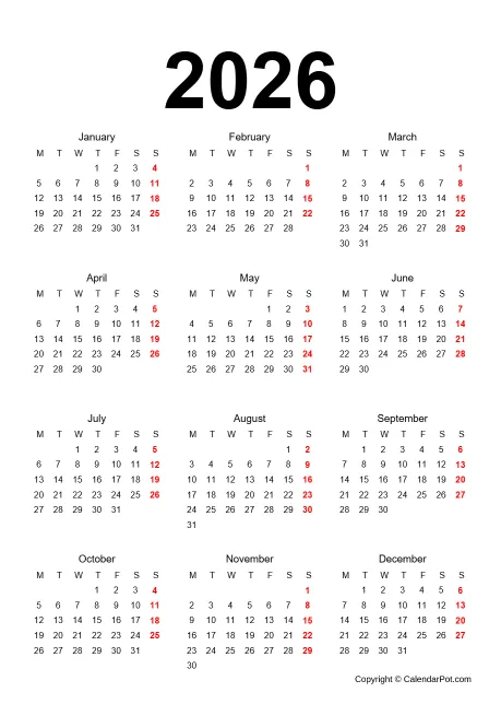 Calendar Classic Month Outlined Portrait Sunday Start