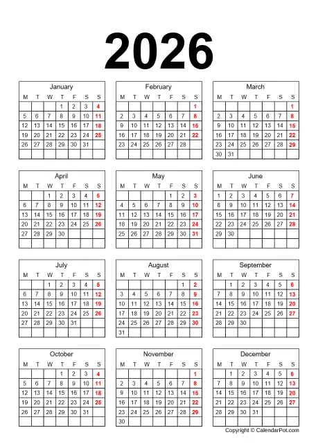 Calendar Classic Month Outer Border Portrait Sunday Start