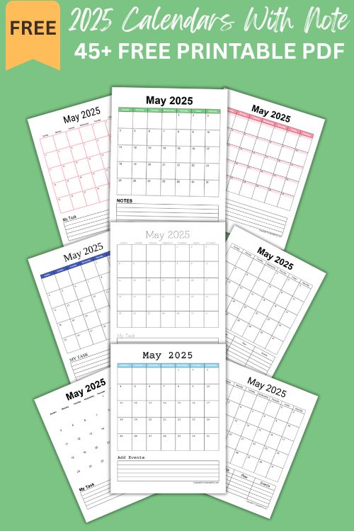 2025 Monthly Calendar With Note